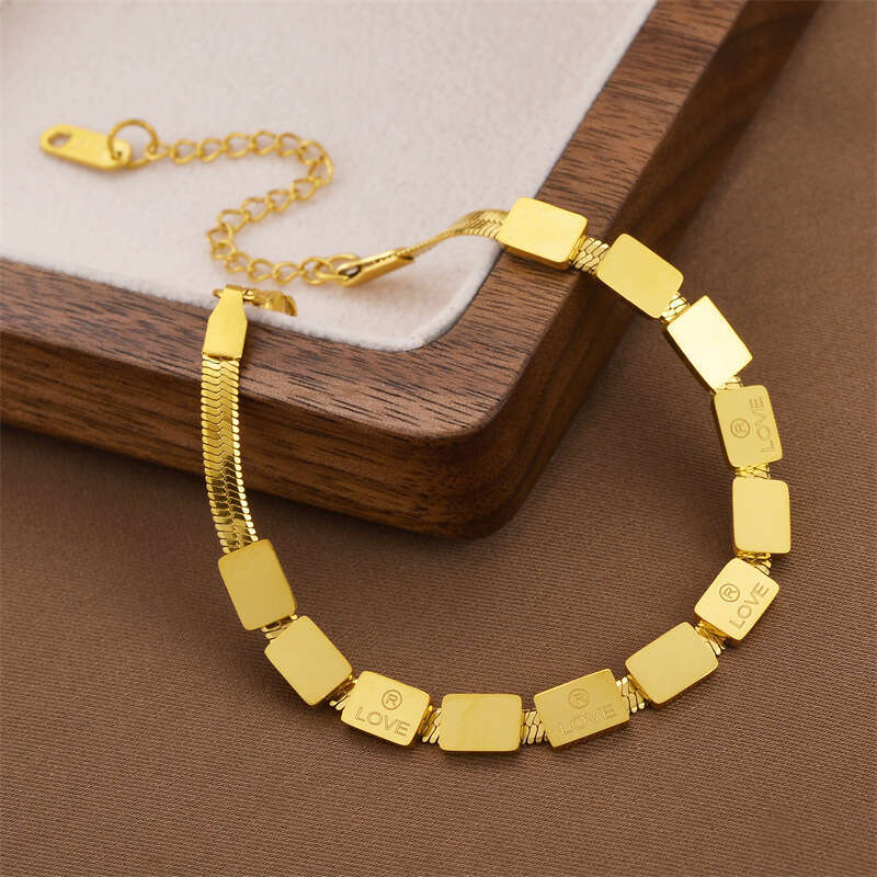 Fashionable LOVE block titanium steel for women, simple and luxurious design, non fading bracelet accessories