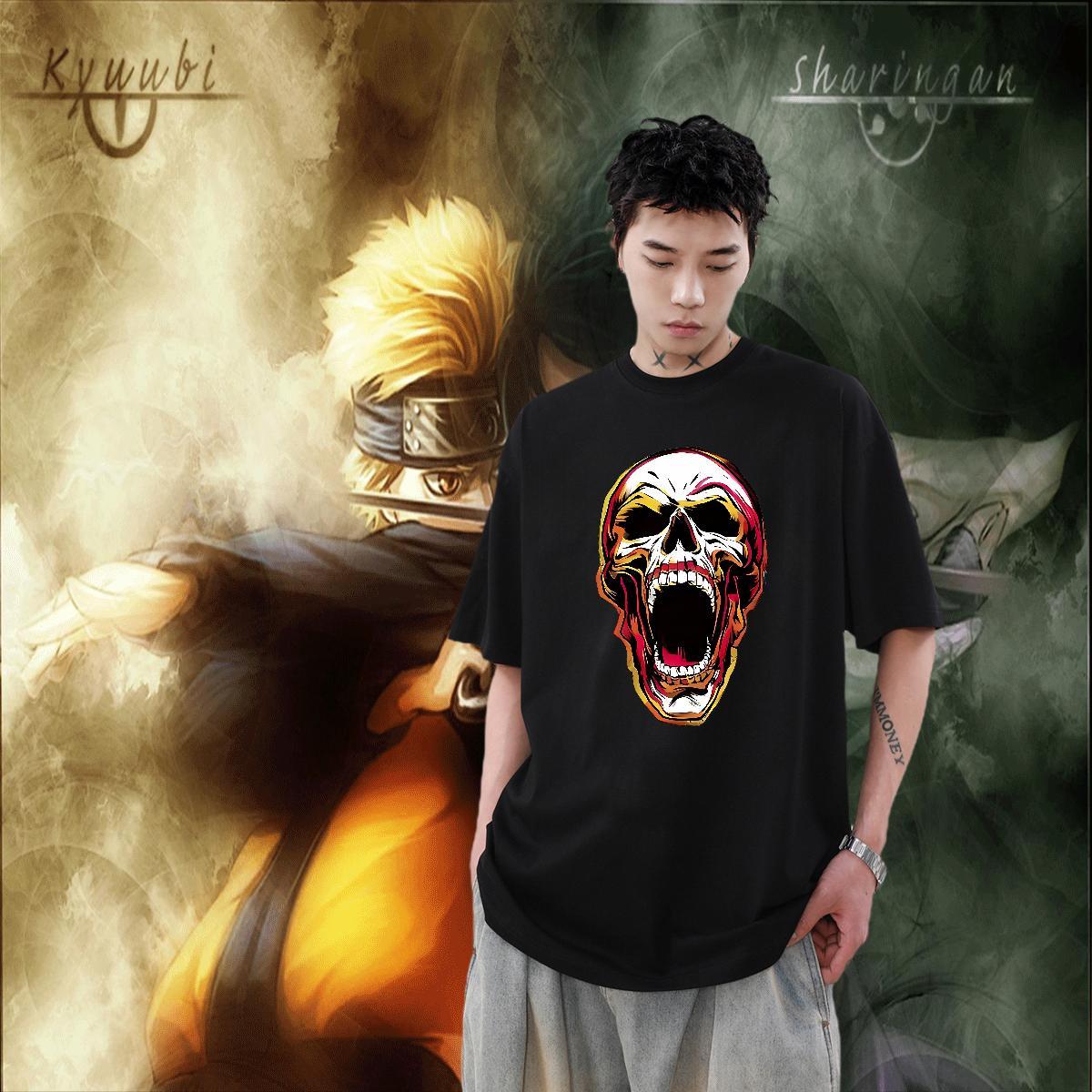 Custom T-Shirts for Men skull Wear 230g Pure Cotton High Street Hip Hop Cool Design Black White Short Sleeve O-Neck Mens Tshirts