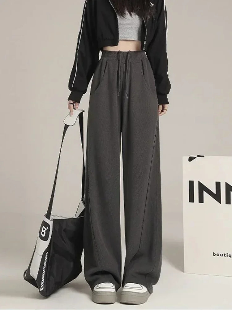 HOUZHOU Wide Leg Sweatpants for Women Sport Pants High Waist Casual Oversize Gray Trousers Gym Female Clothing Korean Streetwear Z260314