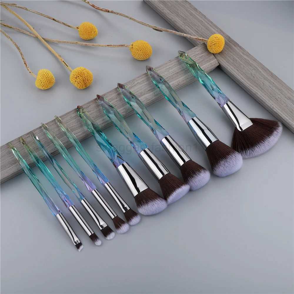 KOSMETYKI 10PCS Crystal Makeup Brushes Set Loose Powder Blush Contouring Foundation Eye Shadow Concealer Beauty Tools Full SetXJ240807