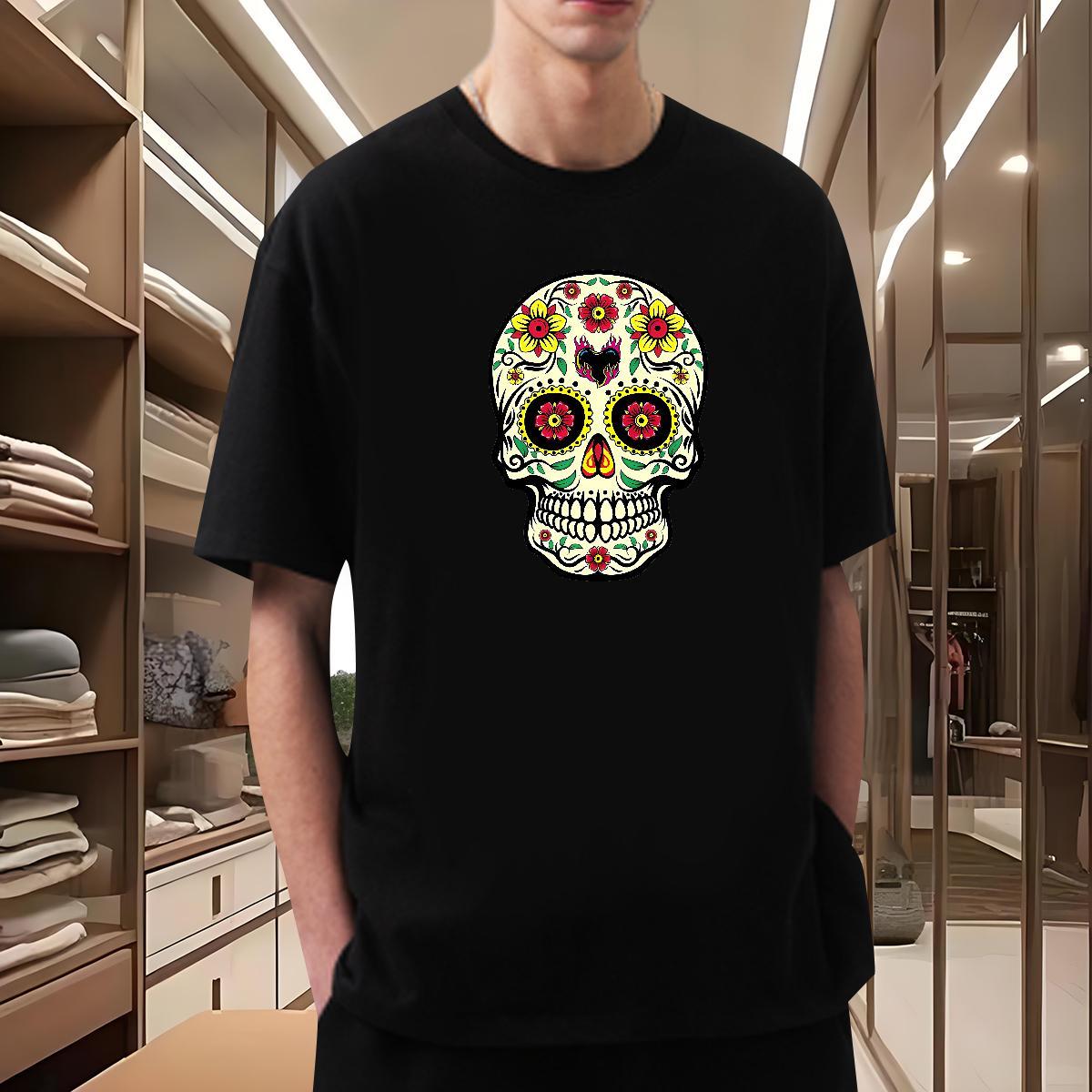 Classic Casual T shirt skull Clothings 230g Cotton Home Outdoor Loose Fit Cartoon Print Breathable Soft Couples T Shirts