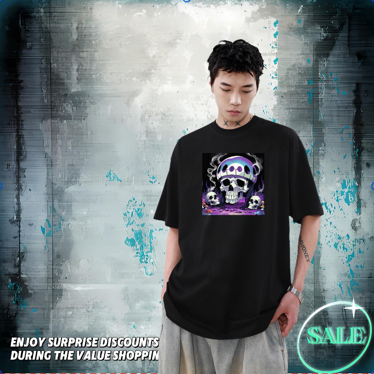 Factory Direct T shirt skull Polos 100% Cotton 230g Daily Wear TOP Quality Cartoon Printing L-4XL Breathable Crew Neck Men Tshirts