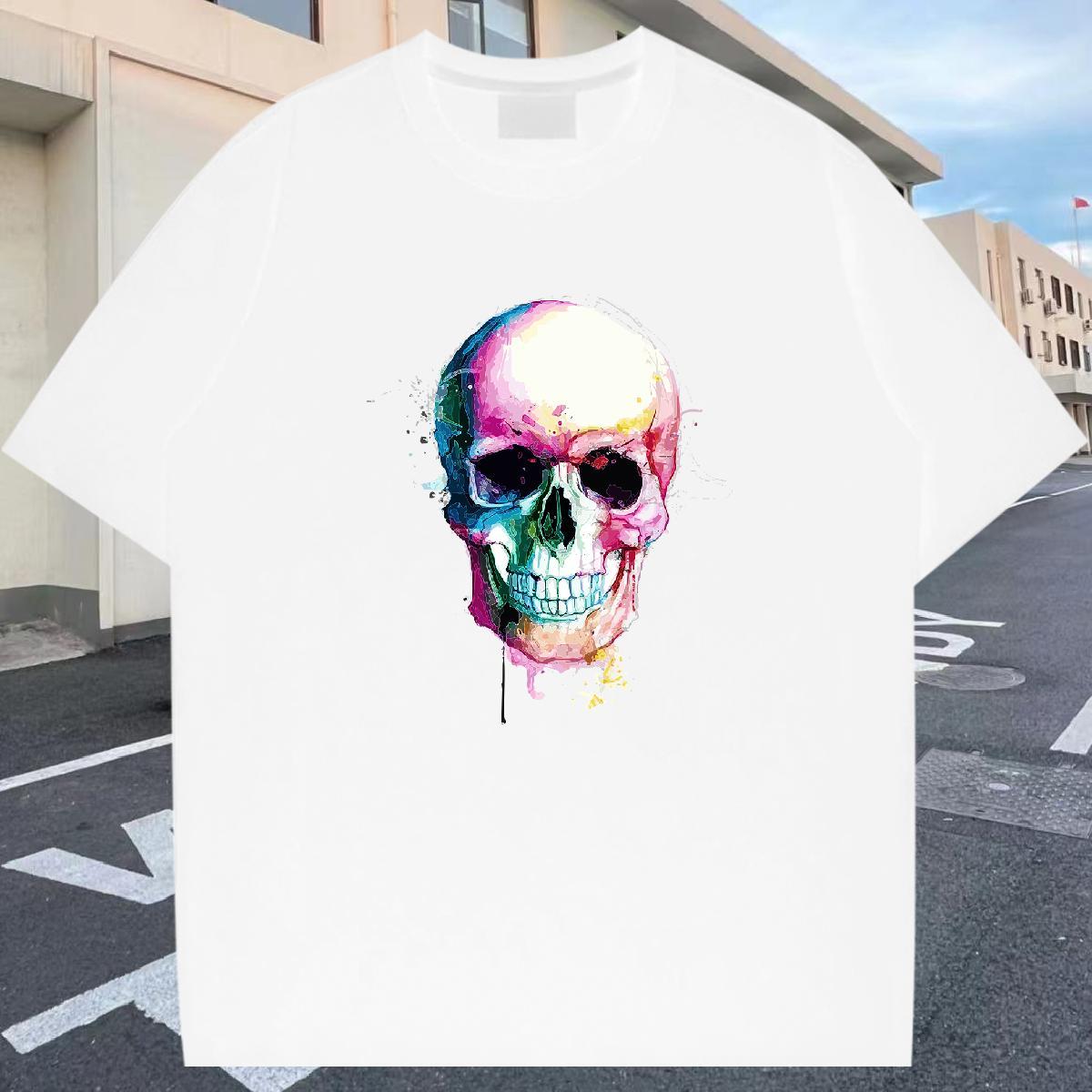 Fashion New T shirt skull Tees Shirts 230g 100% Cotton Outdoor TOP Quality Oversized 3XL 4XL Breathable Crew Neck Mens Tshirts