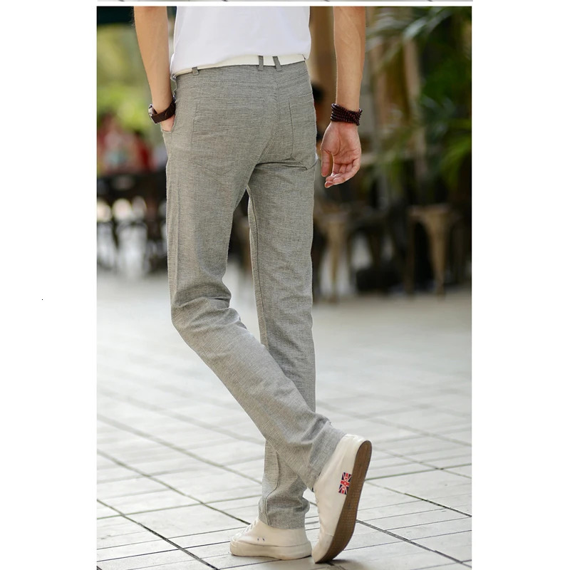 118 Men Fashion Summer Korea Slim Fit Straight Linen Cotton Thin Business Trouser Pants Male Casual Import Clothes 240806