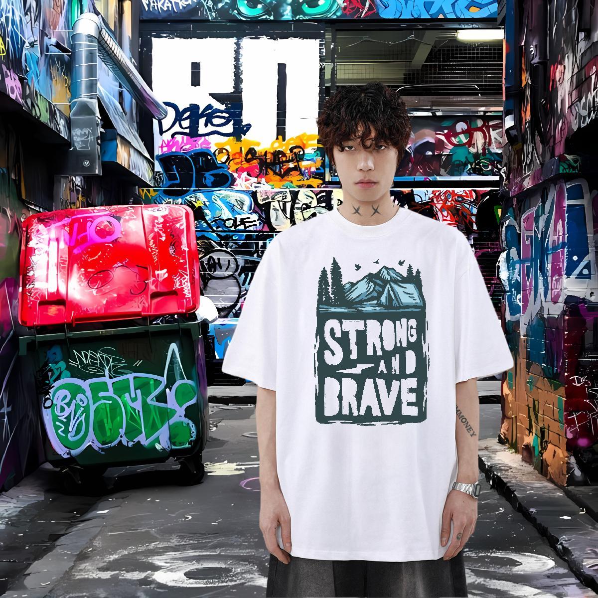 Brand T-Shirts mountains Tops Tees 230g Cotton Hip Hop Soft Cartoon Printing L-4XL Breathable Short Sleeve Tshirt for Man Woman