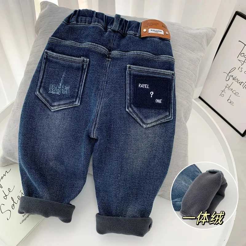 Jeans Boys Girls Winter Fleece Velvet Warm Jeans Thick Trousers High Waist Elastic Pants Jean Stretch Pencil Pant Hot Legging