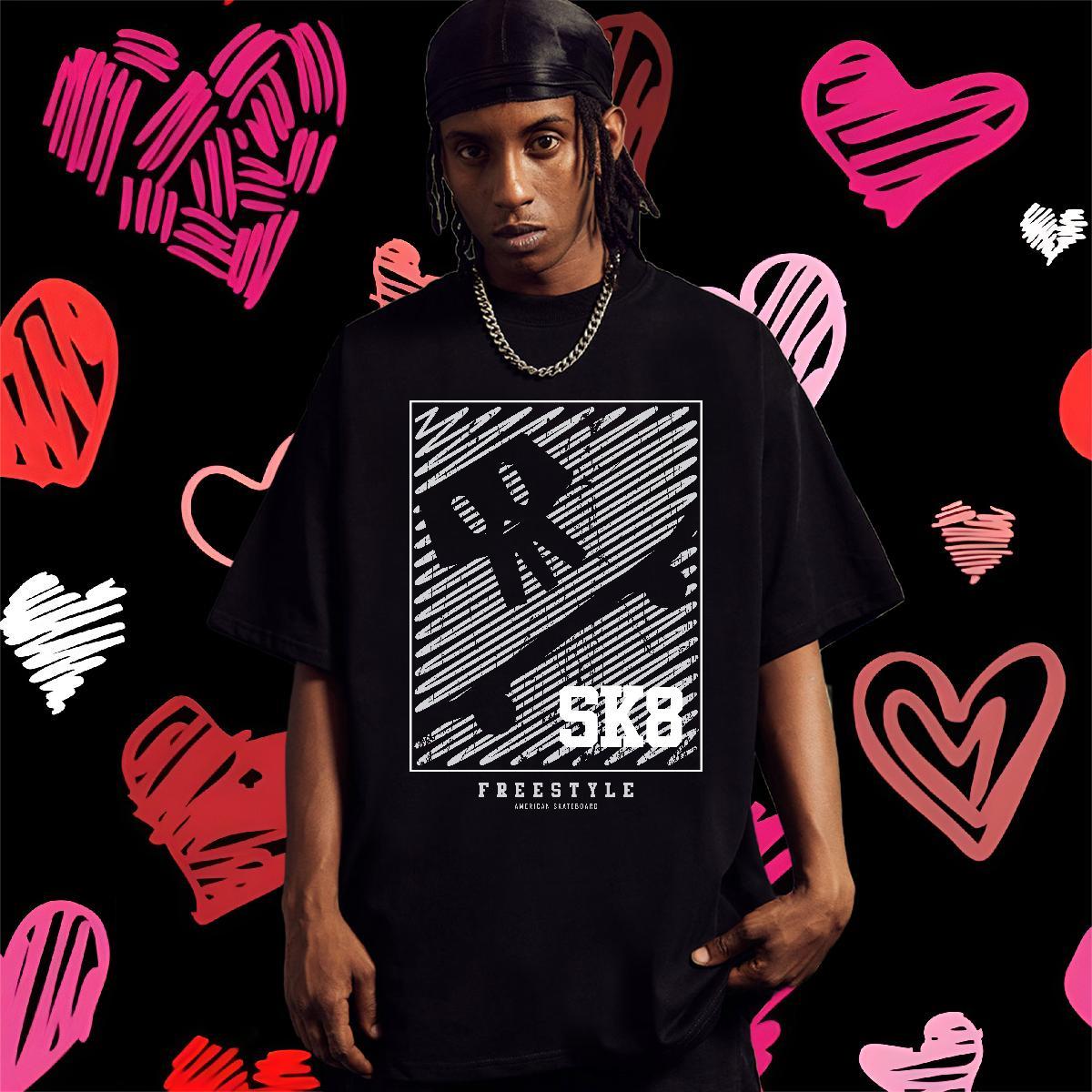 Brand T-Shirts for Men skull Top Tees 100% Cotton 230g Spring Summer Popular Black Oversized O Neck Short Sleeves Tshirts
