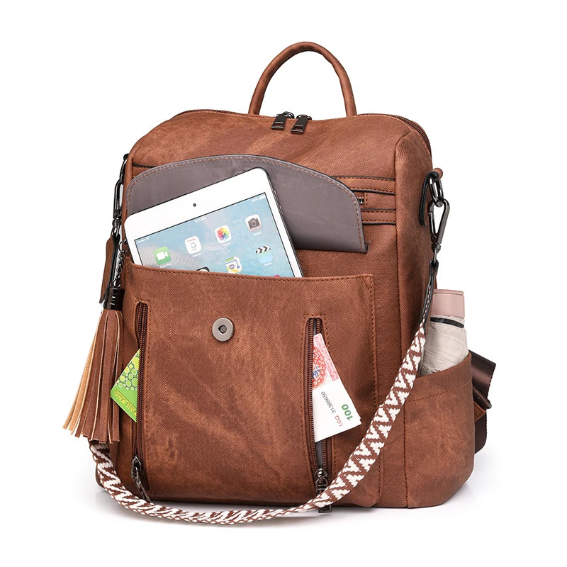 womens backpack wallet casual 5Color vegan leather shoulder bag zipper magnetic flip 240807