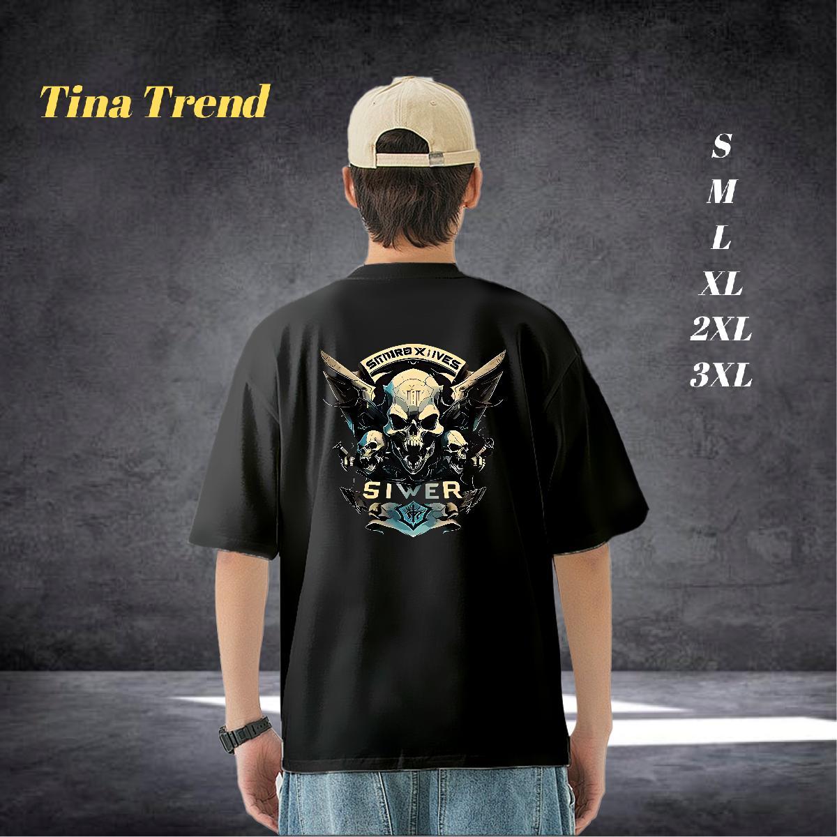 DIY T shirt skull Tops Shirt 230g Pure Cotton Hip Hop Street Unisex Graphic Crew Neck Men Tops Tees
