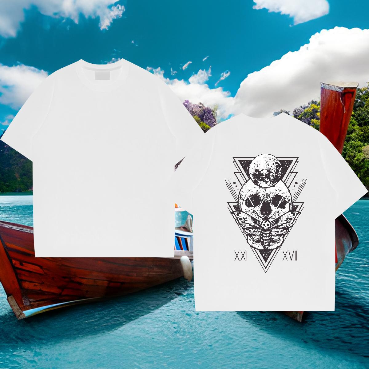 Classic Men T Shirts skull Tops 230g Pure Cotton Sports Casual High Quality Custom Big Size Crew Neck Breathable Men Tops Tees