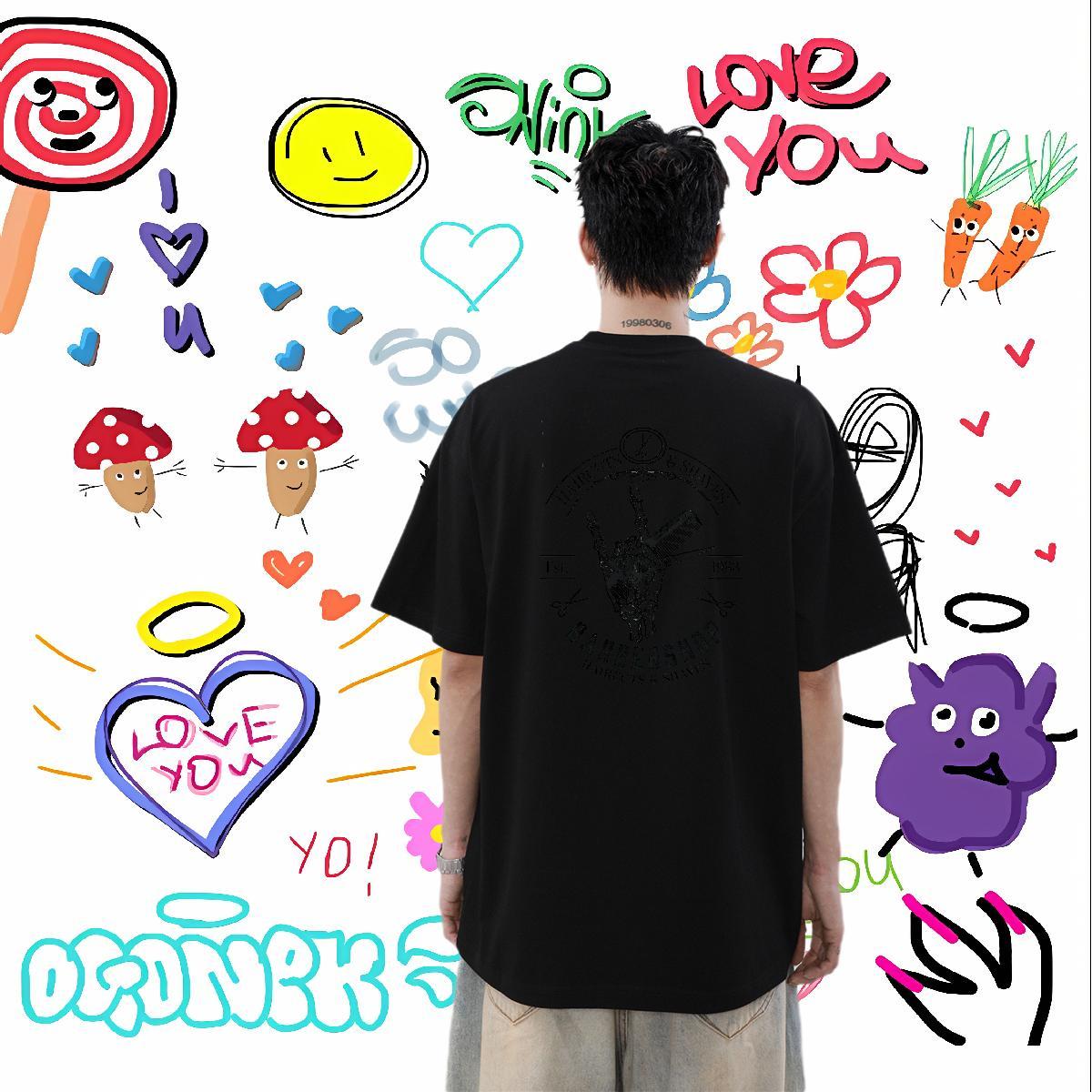 Fashion New T Shirt For Man hands Clothings 100% Cotton 230g Sports Casual Loose Fit Black White O Neck Short Sleeves Men Tshirts