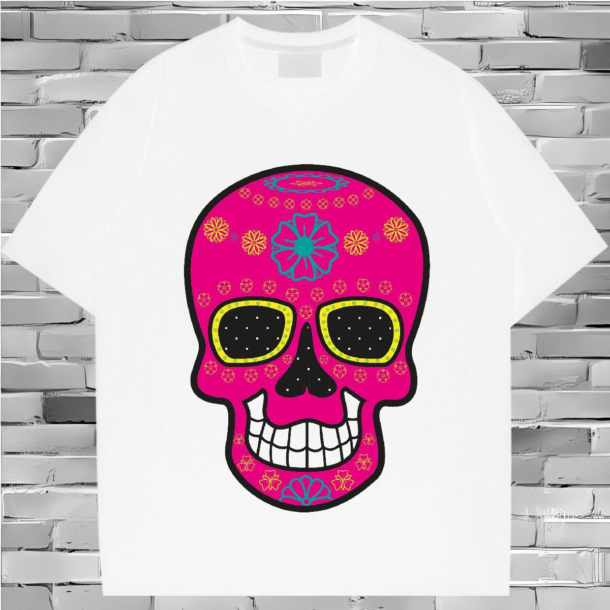 Fashion Casual T-Shirts skull Top Tees 100% Cotton 230g Sport Free Shipping Custom Anime Breathable Short Sleeve Men Tops Tees