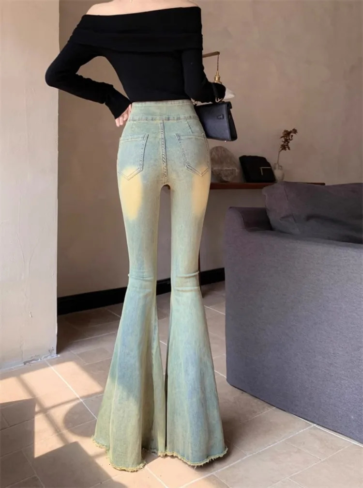Ezgaga Vintage Jeans Women Fashion Slim High Waist Denim Pants Autumn Flare Long Trouser Wide Leg Sexy Elegant Streetwear 240807