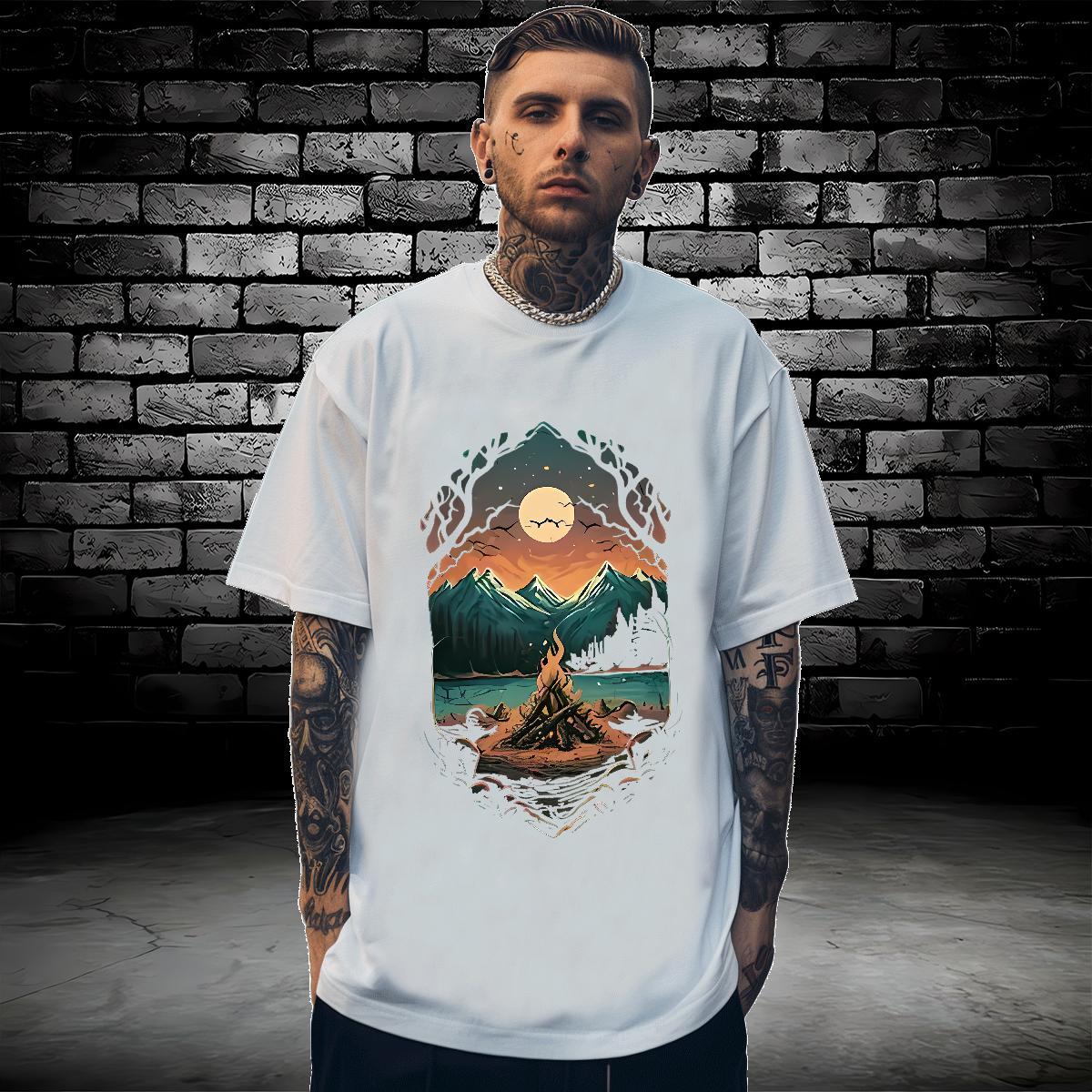 New Arrival T-Shirts for Men mountains Tops Shirt 230g 100% Cotton High Street Hip Hop Classic Graphic Breathable Soft Men Clothes T-Shirt