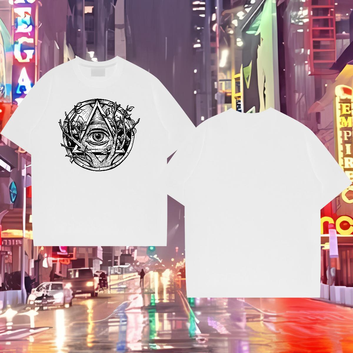 DIY T Shirts Men eye of the devil Polos 230g Pure Cotton Casual Brand Custom Cartoon Crew Neck Mens Tshirts