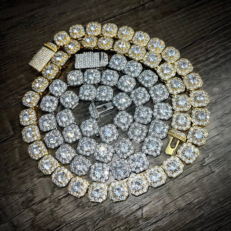 moissanite chain cuban k chainHip Hop Moissanite Chain Iced Out Dia Cuban Necklace Fashion Men Jewelry Solid Sier