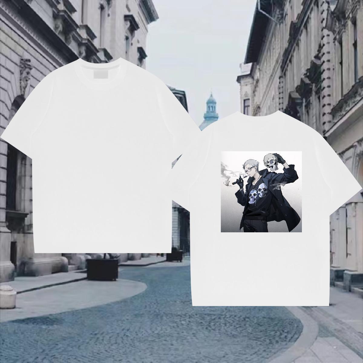 Casual New Mens T Shirts skull Clothes 230g Cotton Sports Casual Soft Custom Print Oversized O-Neck Short Sleeve Tshirt for Man Woman