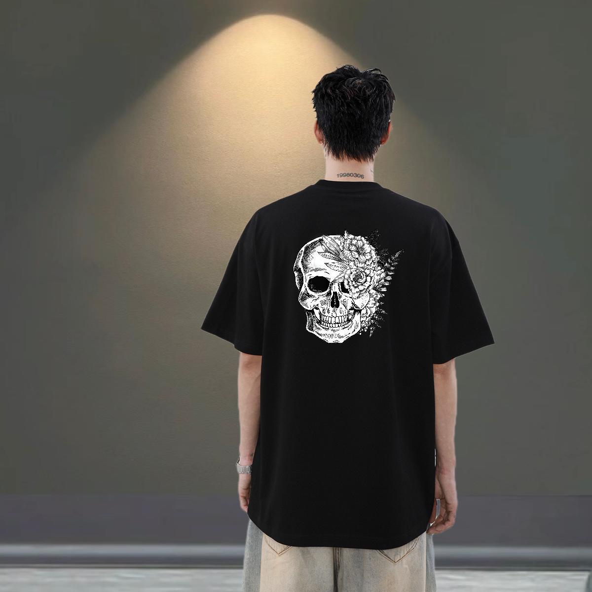 Fashion Casual T-Shirts skull Tee Shirt 100% Cotton 230g Street wear Hip Hop Wholesale DIY Anime Breathable Crew Neck Men Tshirts