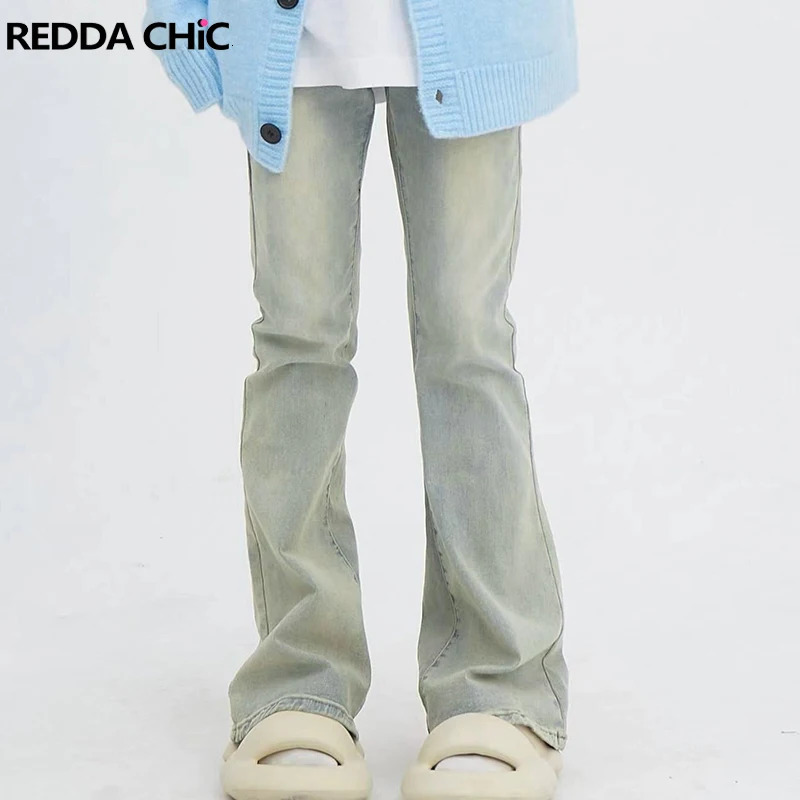 REDDACHiC 90s Retro Distressed Flare Jeans Women Casual Loose Fit Bootcut Denim Pants Bell Bottoms Female Trousers Y2k Clothes 240807