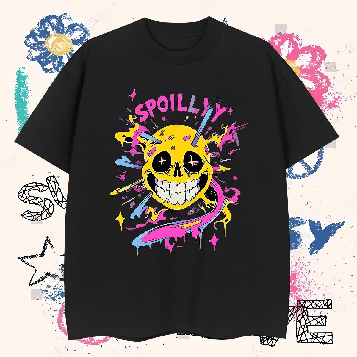 Classic T Shirt For Man skull Tops Shirt 230g Cotton Street Casual Cool White Plus Size Crew Neck Men Tops Tees