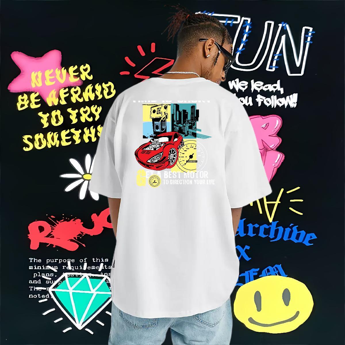 2024 New T Shirts Men car Tees 100% Cotton 230g Street Wear Soft Custom Anime O-Neck Short Sleeve Men Tshirts