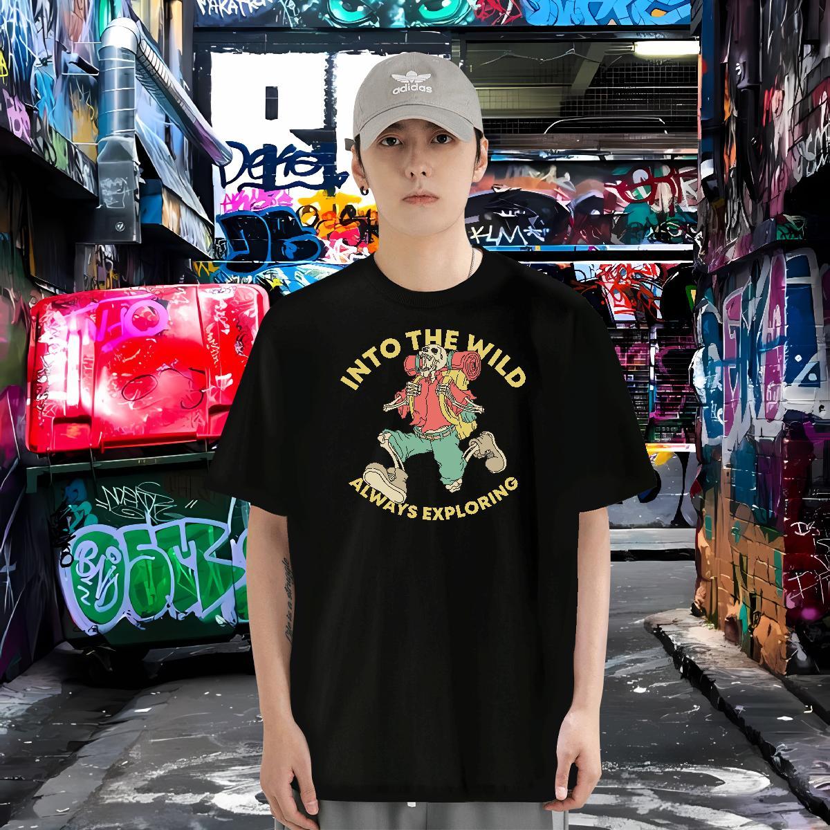 Stylist T-Shirts for Men skull Clothes 230g Cotton Home Outdoor Soft Anime Print Short Sleeve O-Neck Men Tshirts