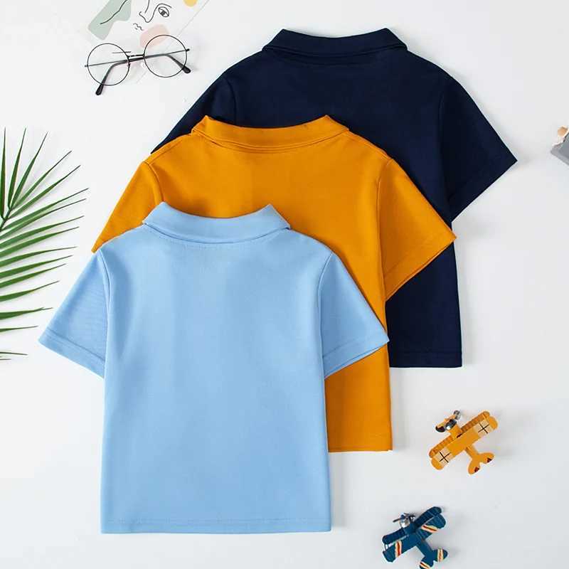 Childrens solid color polo shirt handsome and fashionable sports T-shirt with a comfortable half sleeved collar. W241223