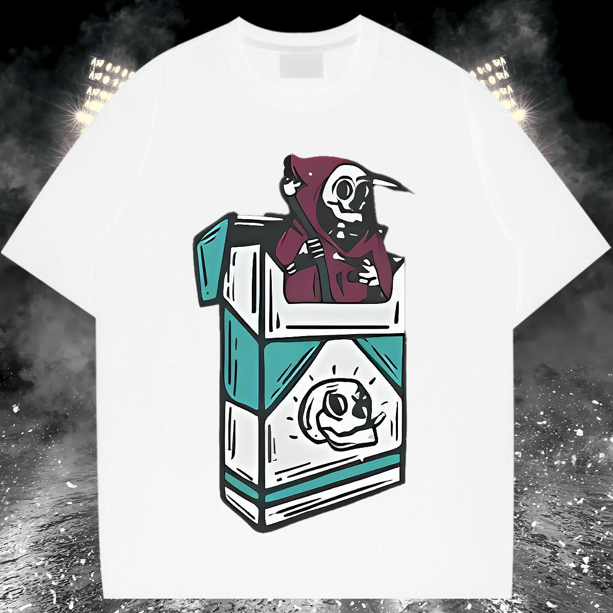 2024 T shirt skull Tops Shirt 230g 100% Cotton High Street Hip Hop Loose Black White Breathable Crew Neck Tshirts