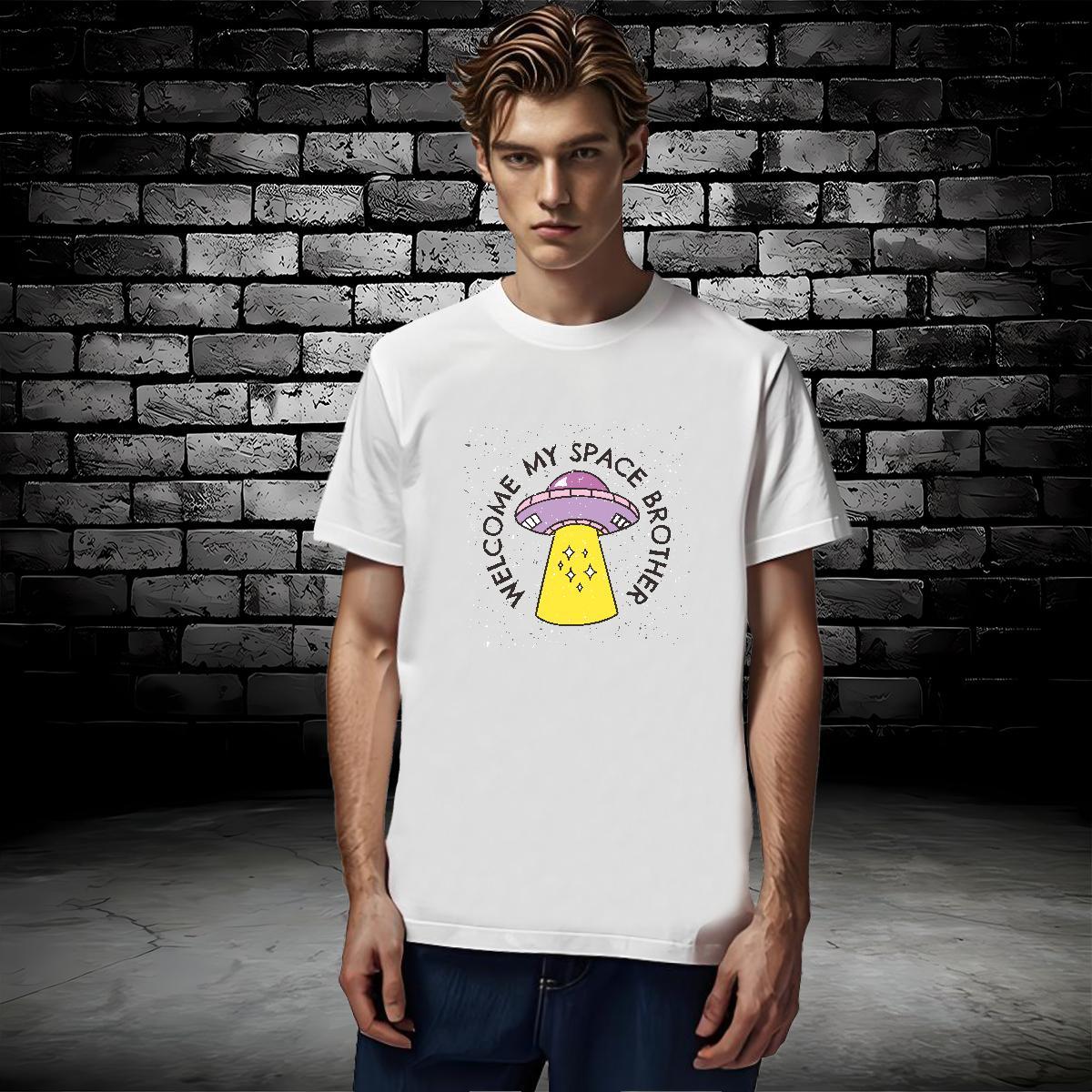 Custom T Shirt For Man UFO Polos 230g 100% Cotton Casual Beach Cool Design DIY Printed Crew Neck Tshirts