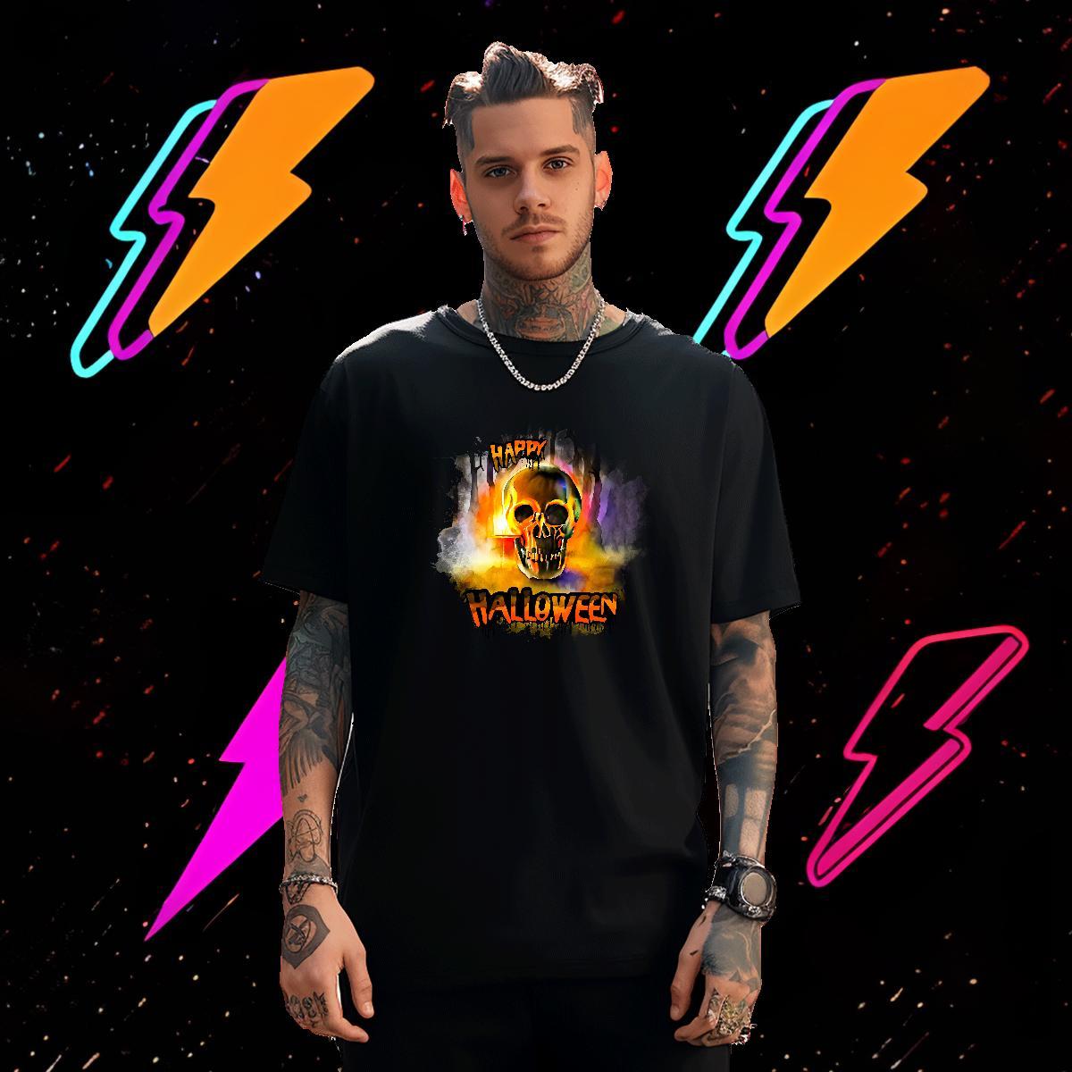 Customized Men T Shirts skull Top Tees 100% Cotton 230g Street Casual Cool Design Custom Printing Crew Neck Breathable Couples T Shirts