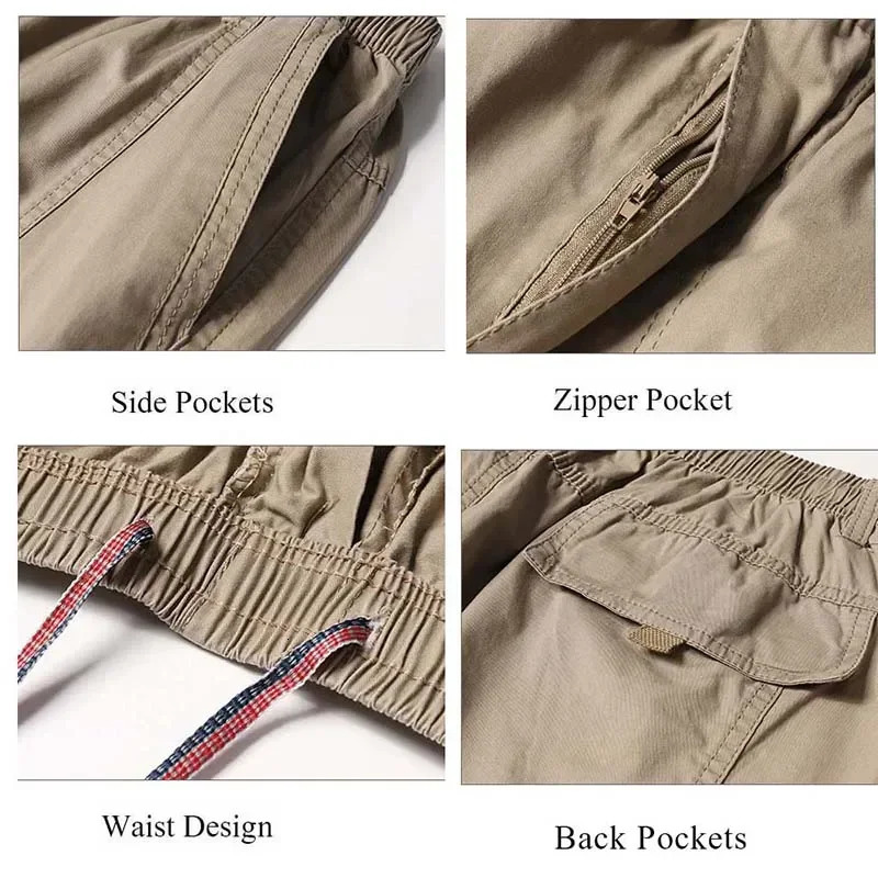 Big Size Mens Cargo Trousers Straight Leg Work Pant Men Loose Fit Summer Wide Overalls Male Side Multi Pocket Large 240806