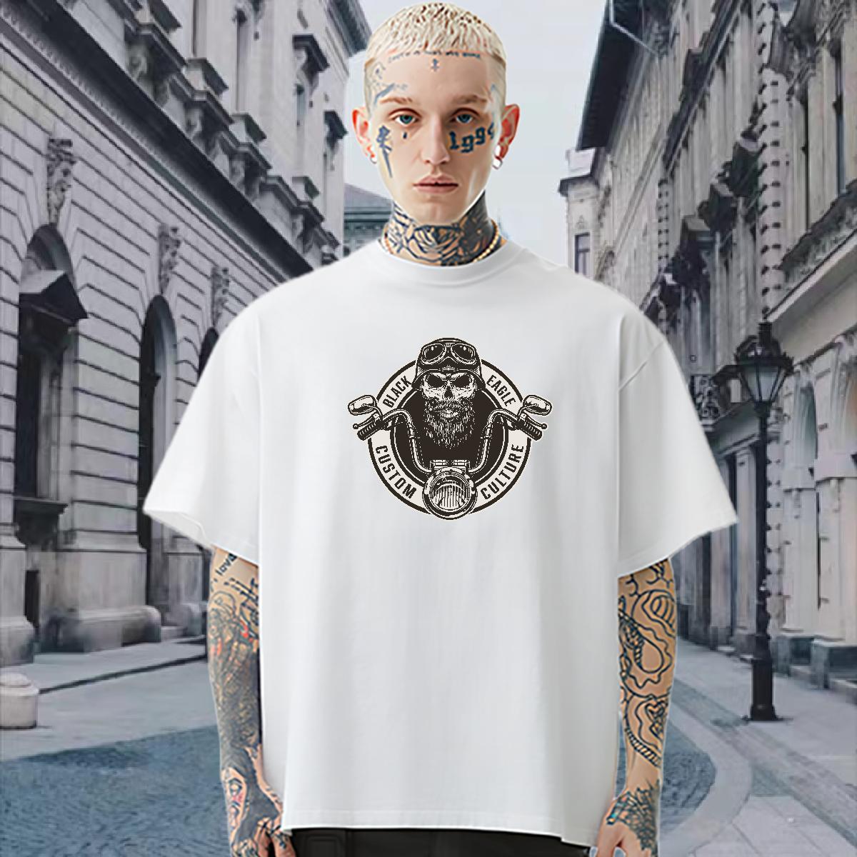 Fashion T Shirt For Man skull Tops Tees 230g 100% Cotton Street wear Hip Hop Brand Black White Short Sleeve O-Neck Men Tees
