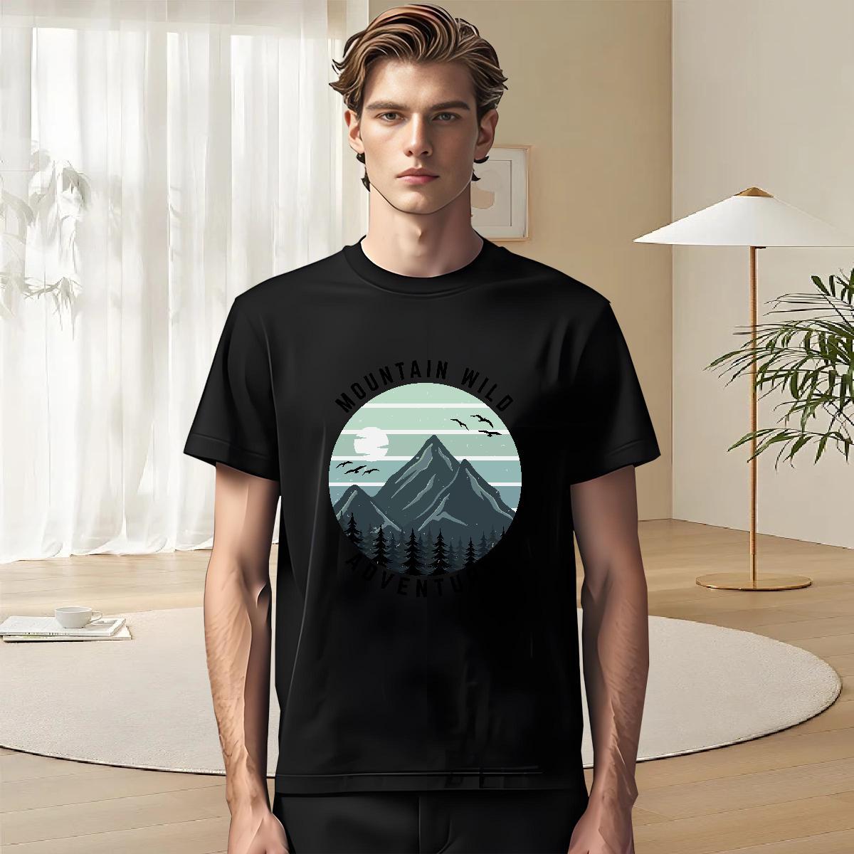2024 Summer Men T Shirts mountains Tops Shirt 100% Cotton 230g Casual Beach Designer Oversized 3XL 4XL Crew Neck Men Tshirts