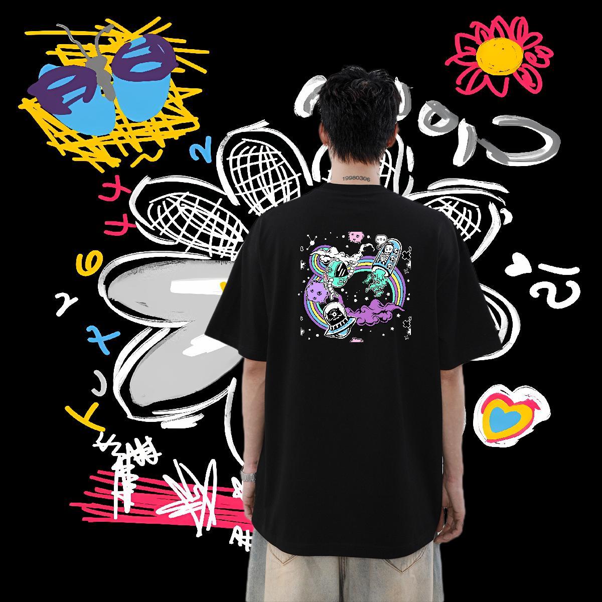 Classic Casual Mens T Shirts ET Polos 100% Cotton 230g Casual Beach Popular Plus Size Cartoon Pure Cotton Couples T Shirts