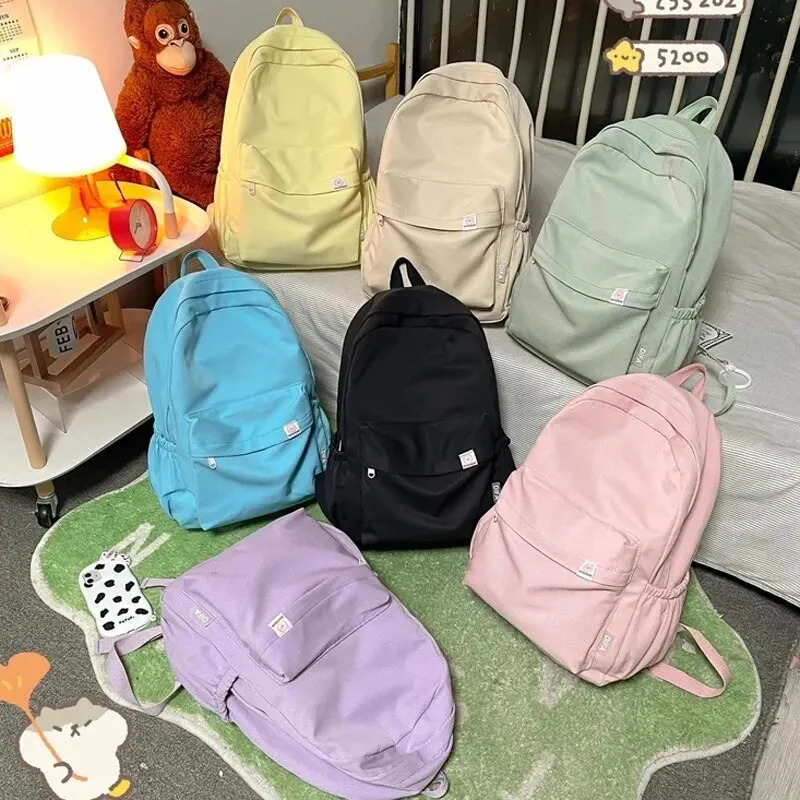 waterproof nylon womens backpack travel bag school teenage girls solid color Mochila 240807