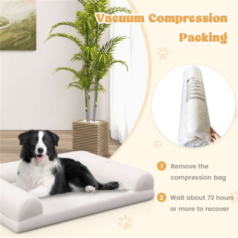 36 inch orthopedic egg foam dog box bed, three side pillow and removable washable bedspread, beige