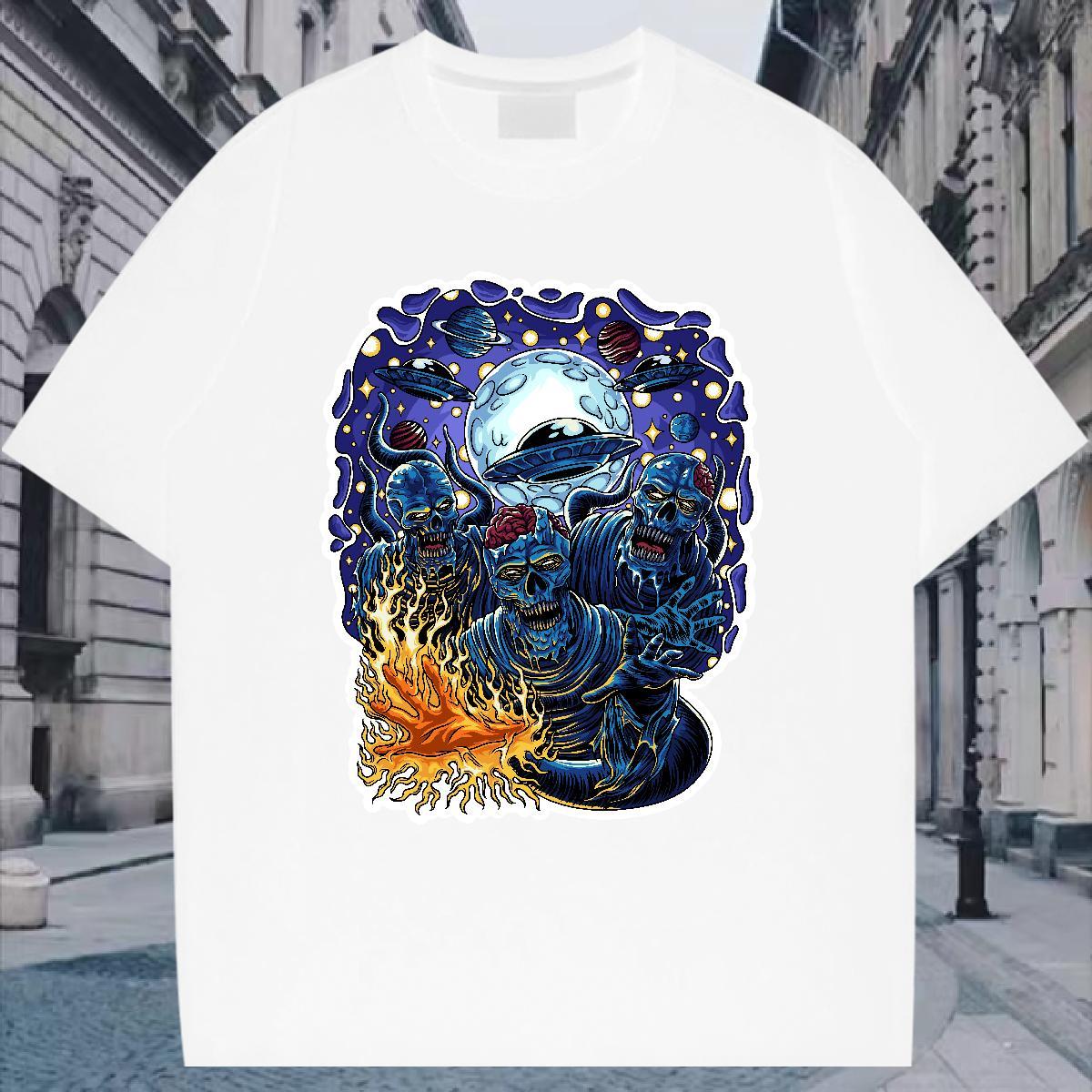 Stylist T-Shirts skull Tee Shirt 230g Pure Cotton Casual Daily Wear Comfortable Floral Print O Neck Short Sleeves Men Clothes T-Shirt