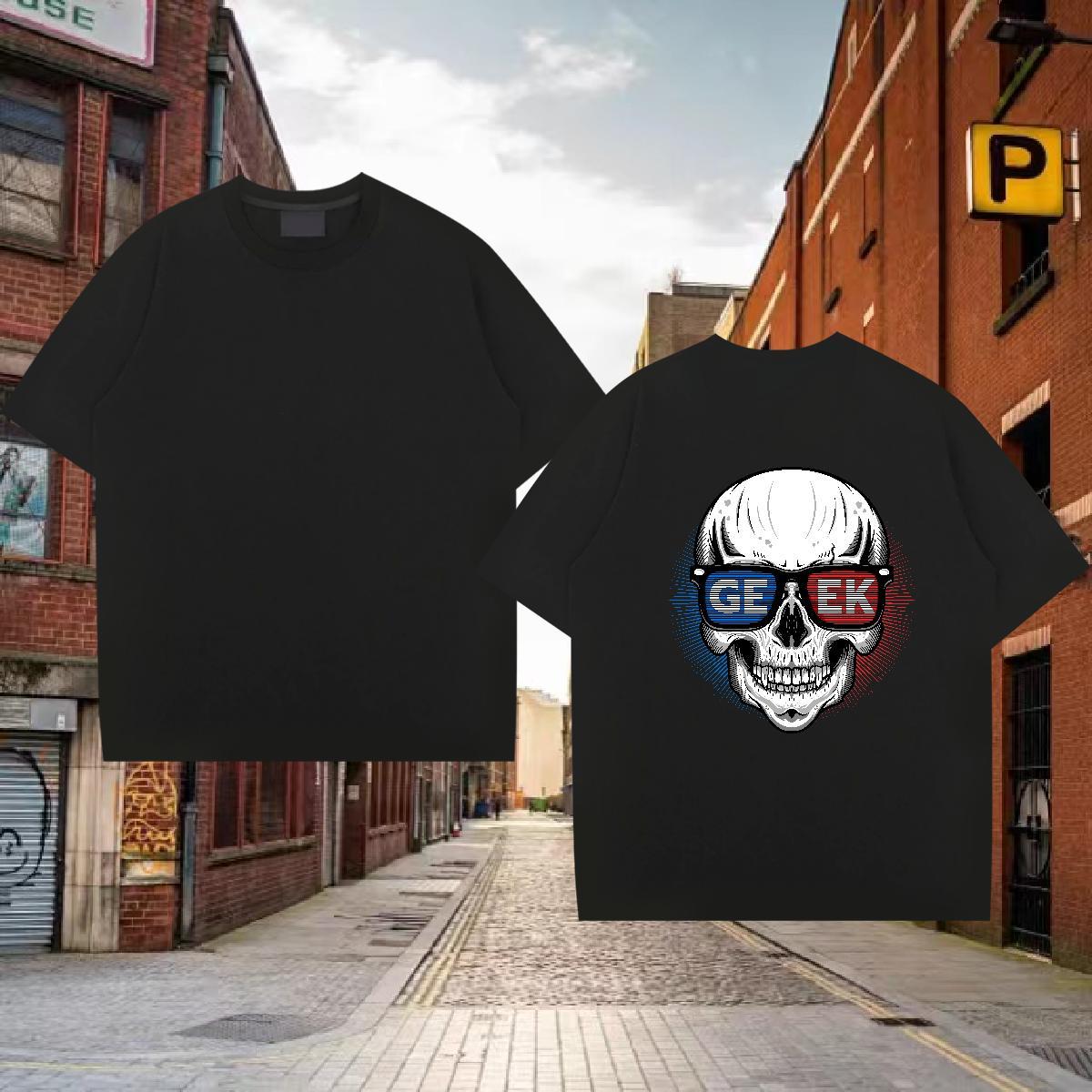 Free Shipping Man T Shirts skull Clothings 230g Pure Cotton Outdoor Cool Design Black Oversized Breathable Short Sleeve Men Tees
