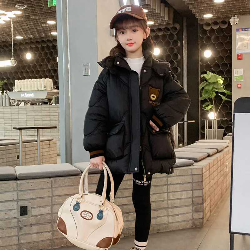 2024 New Girl Down Jacket Cute Bear Autumn Warm Fashion Parka Jacket Hooded Zipper Girls Jacket 5-12 Childrens Clothing X2411151