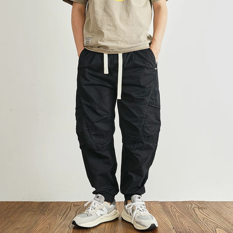 jogger set foot cargo casual pants mens 3D fit vertical cut multipocket pure cotton wash made old thin ninepoint 240806