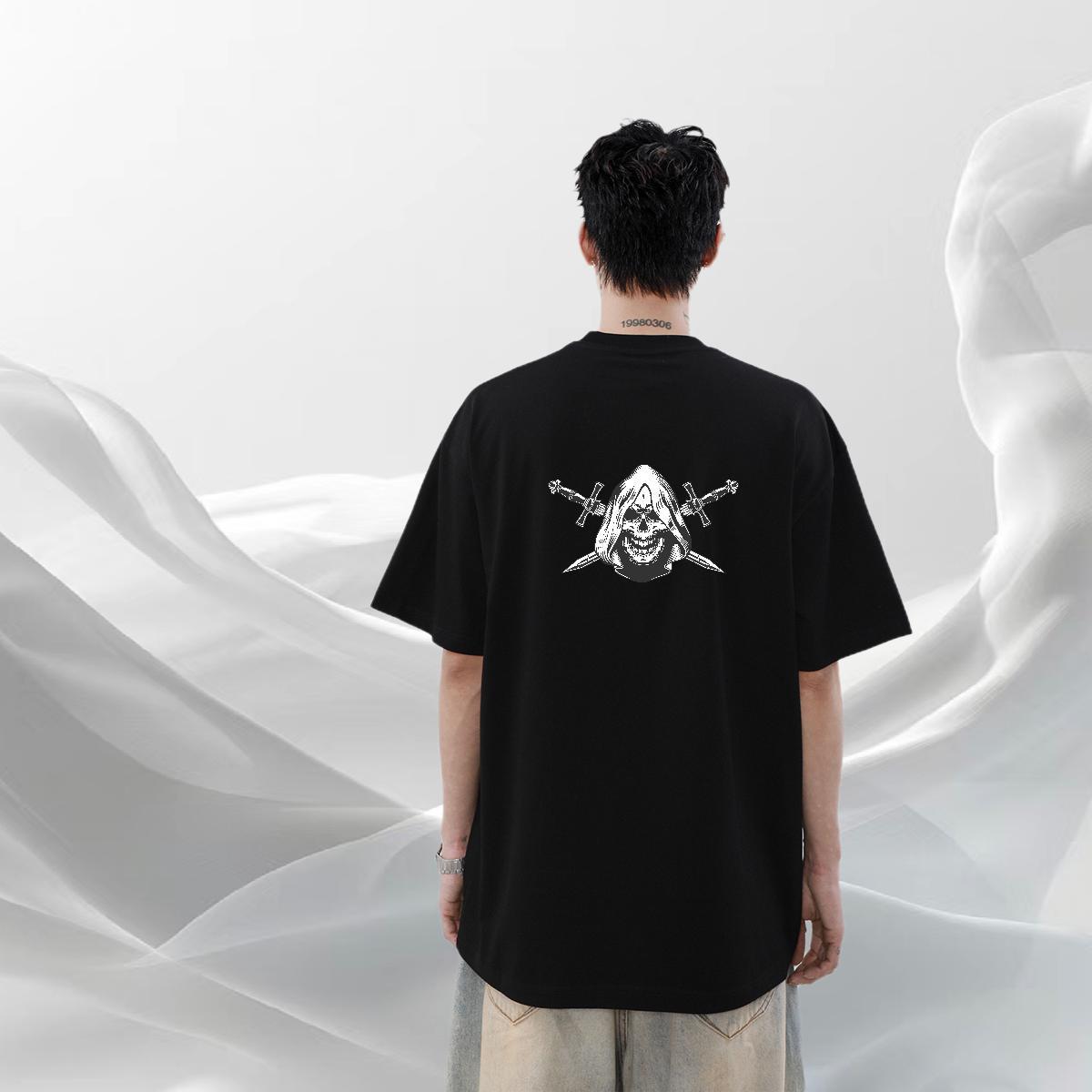Designer T-Shirts for Men skull Tops 230g Cotton Casual Daily Wear Popular DIY Anime Breathable Men Tees