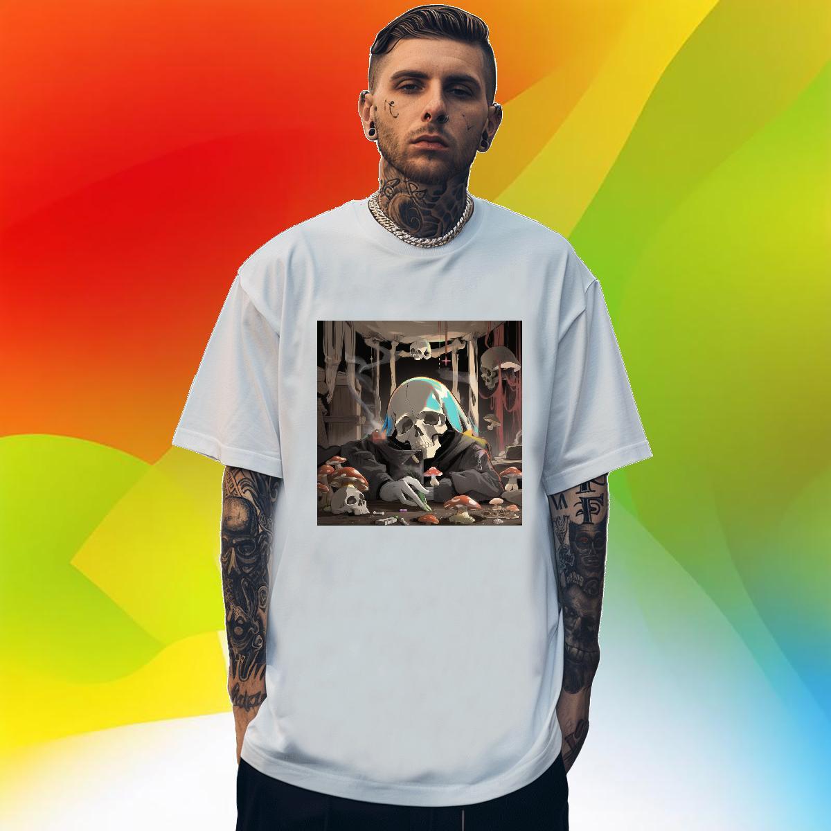 Designer Man T Shirts skull Tshirts 230g 100% Cotton High Street Hip Hop Free Shipping Custom Anime Breathable Crew Neck Men Clothes T-Shirt