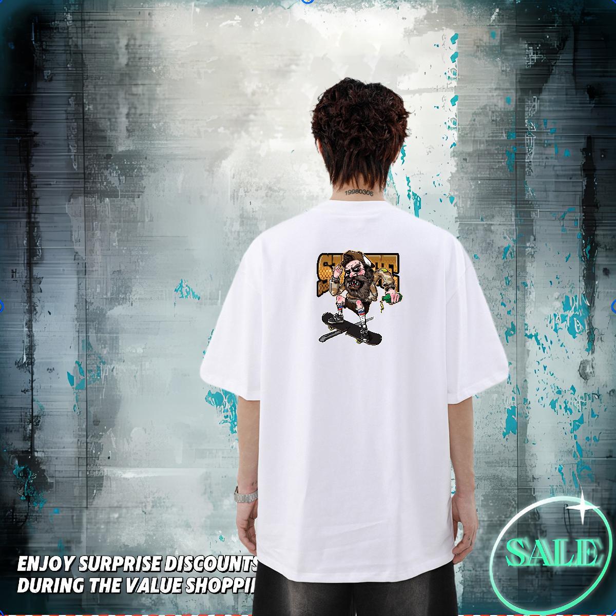 Brand Men T Shirts skateboarding Clothes 230g 100% Cotton Daily Wear TOP Quality Floral Print Crew Neck Breathable Tshirt for Man Woman