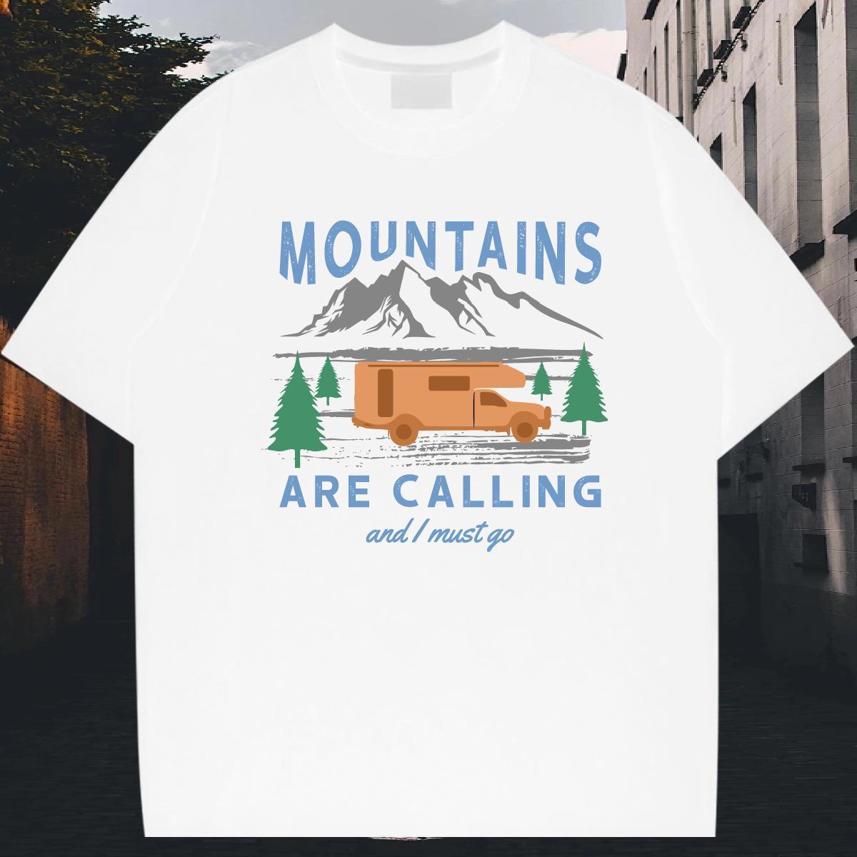 2024 Summer Man T Shirts mountains Tops Shirt 230g Pure Cotton Street Loose Fit DIY Anime Crew Neck Tshirt for Man Woman
