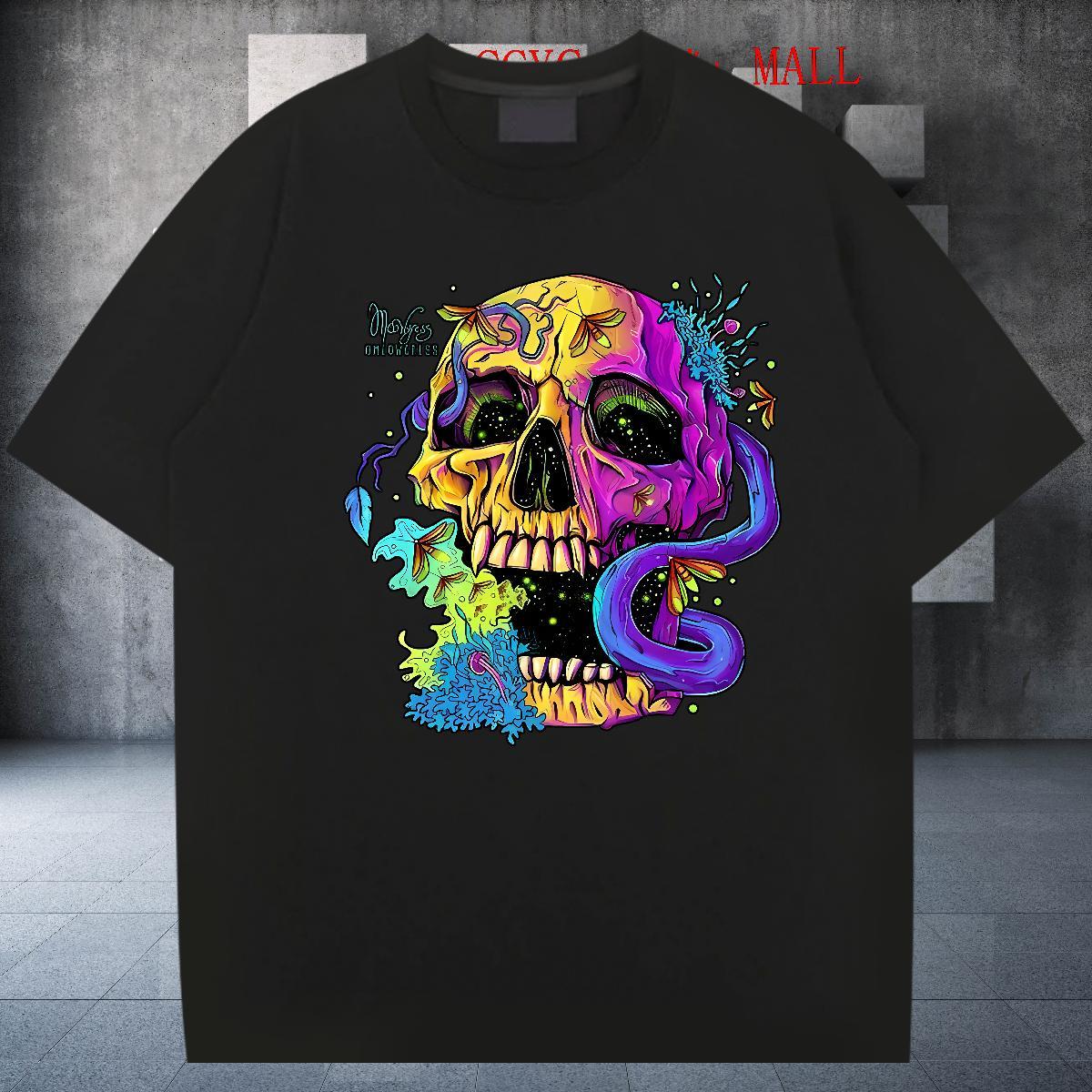 Custom T shirt skull Tops 230g 100% Cotton Street Casual Soft Oversized 3XL 4XL Crew Neck Men Clothes T-Shirt