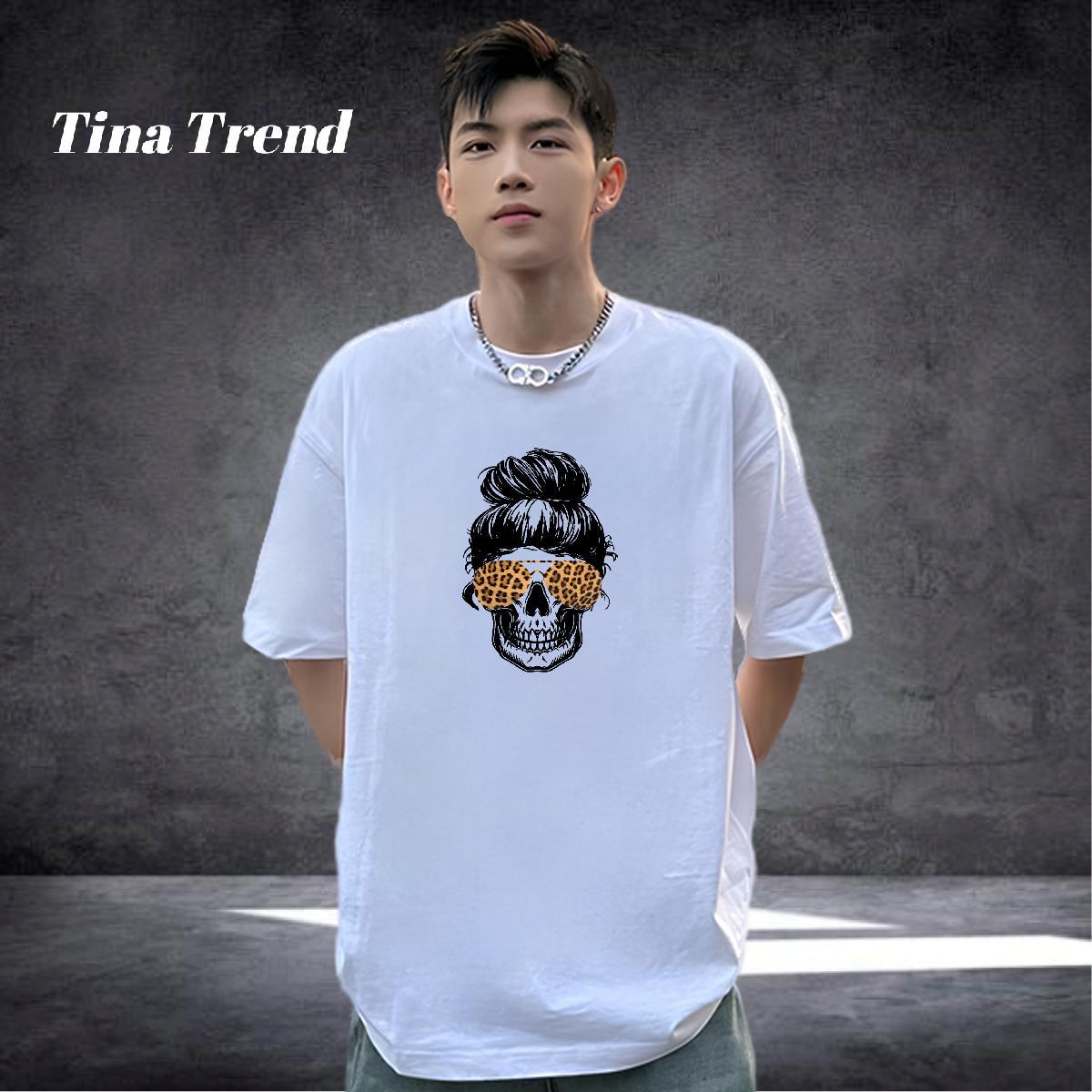 DIY T Shirts Men skull Tshirts 230g 100% Cotton Hip Hop Unisex Custom Print Plus Size Crew Neck Couples T Shirts