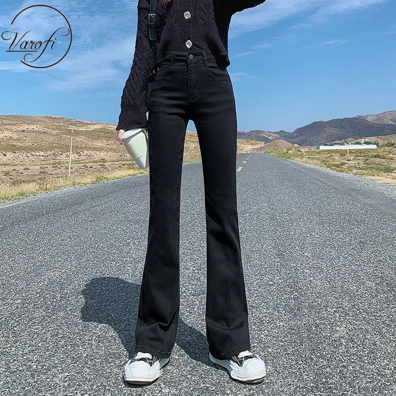 Varofi High waist stretch bell bottoms jeans trousers jeans for women high waist jeans bell bottom jeans y2k jeans black jeans 240807