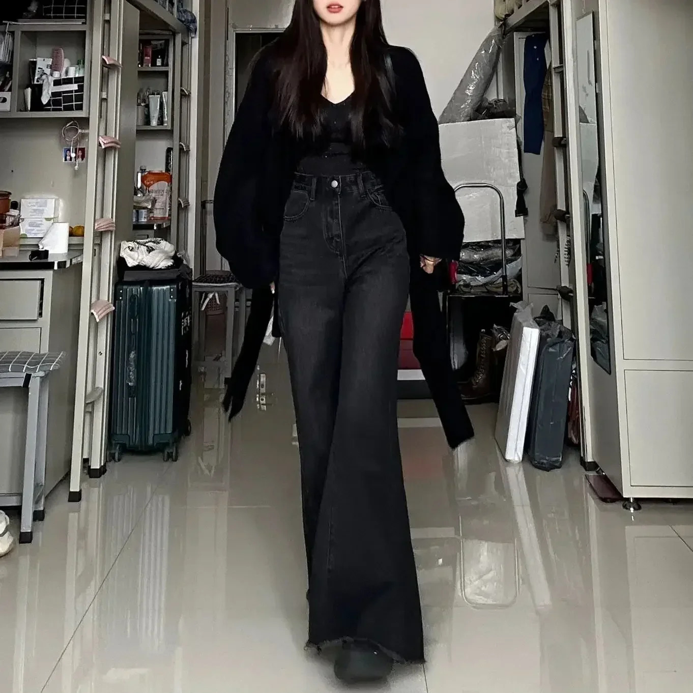 Maxi Long Black Jeans with Flare Pant Women Slight Bootcut Bell Bottom Denim Pants y2k high waist fashion plus size clothes 240807