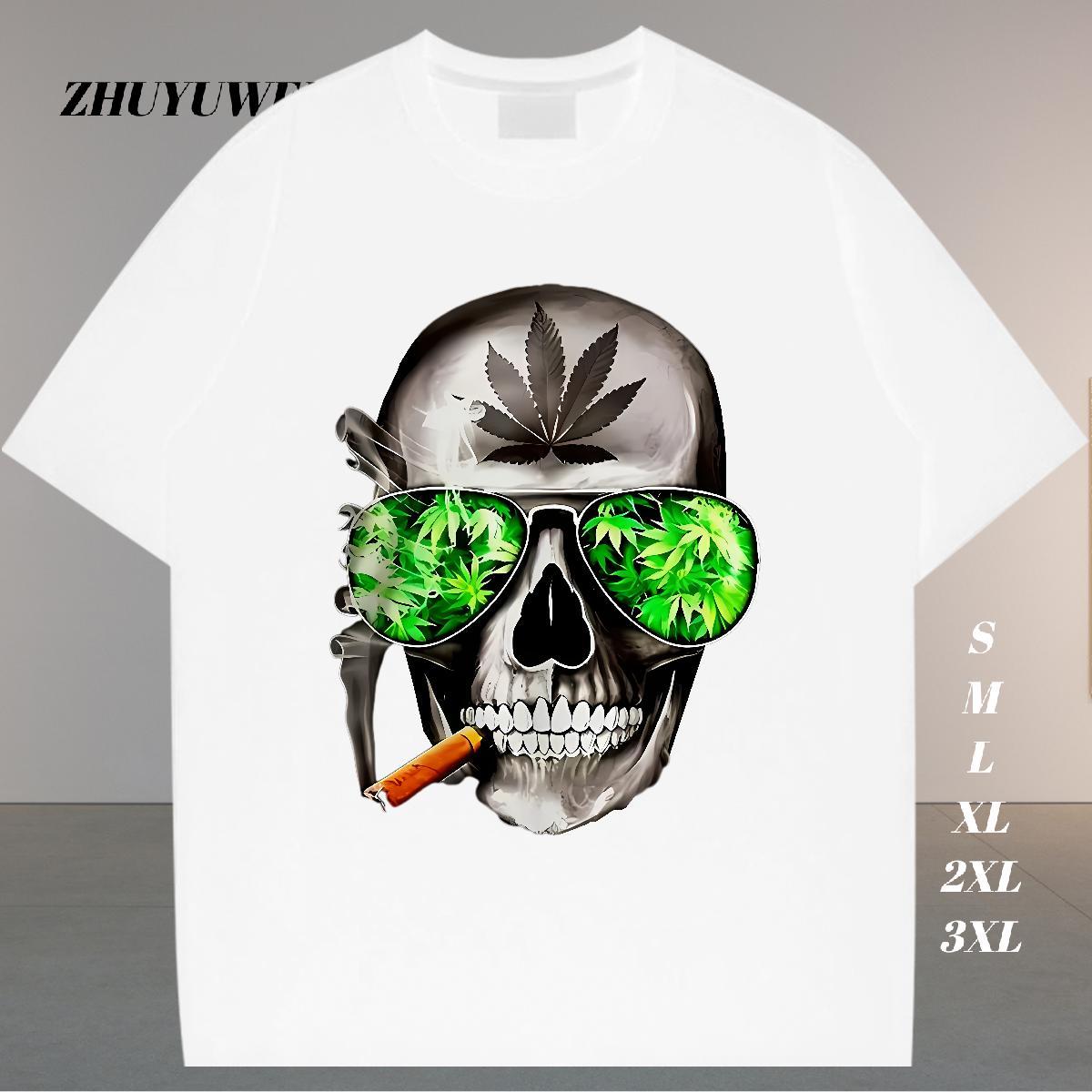 Fashion Casual T Shirt For Man skull Tops Tees 100% Cotton 230g Beach High Quality Plus Size Custom Breathable Crew Neck Tshirts