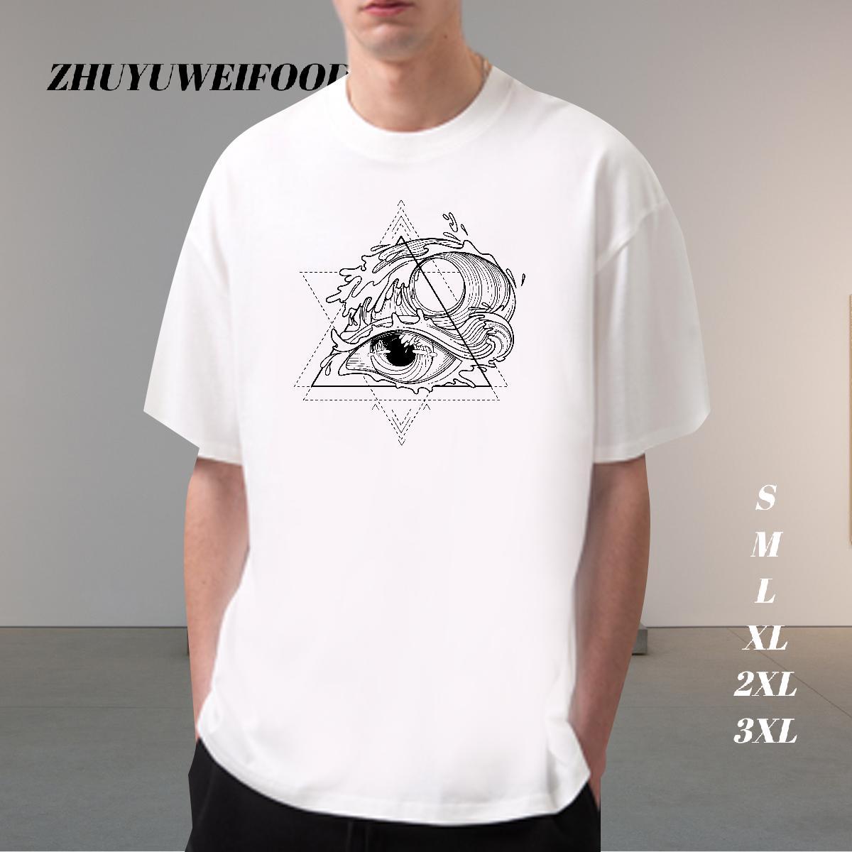 New T Shirts Men eye of the devil Tees Shirts 230g Cotton Spring Summer Free Shipping Plus Size Custom Breathable Soft Men Tops Tees